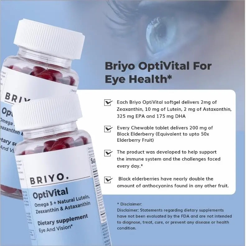 Briyo OptiVital Eye Health Supplement – Lutein, Zeaxanthin, Astaxanthin & Omega-3 from Natural Sources – Supports Vision Briyosis uk supplements