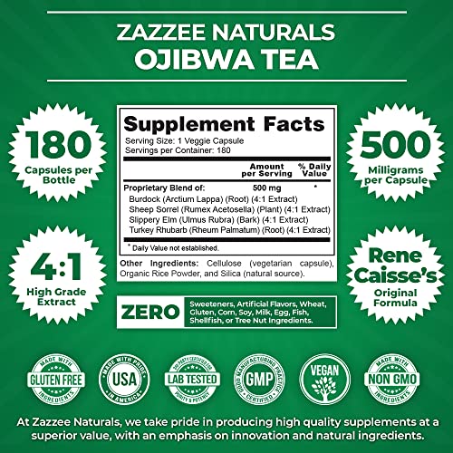 Zazzee Extra Strength Ojibwa Tea 500 mg, 180 Vegan Capsules, Rene Caisse's Original Zazzee uk supplements