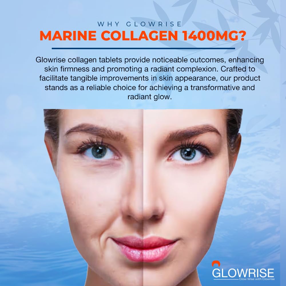 Pure Marine Collagen 120 Tablets 1400mg - Premium Blend with Hyaluronic Acid, Biotin, Vitamin C & E GLOWRISE uk supplements