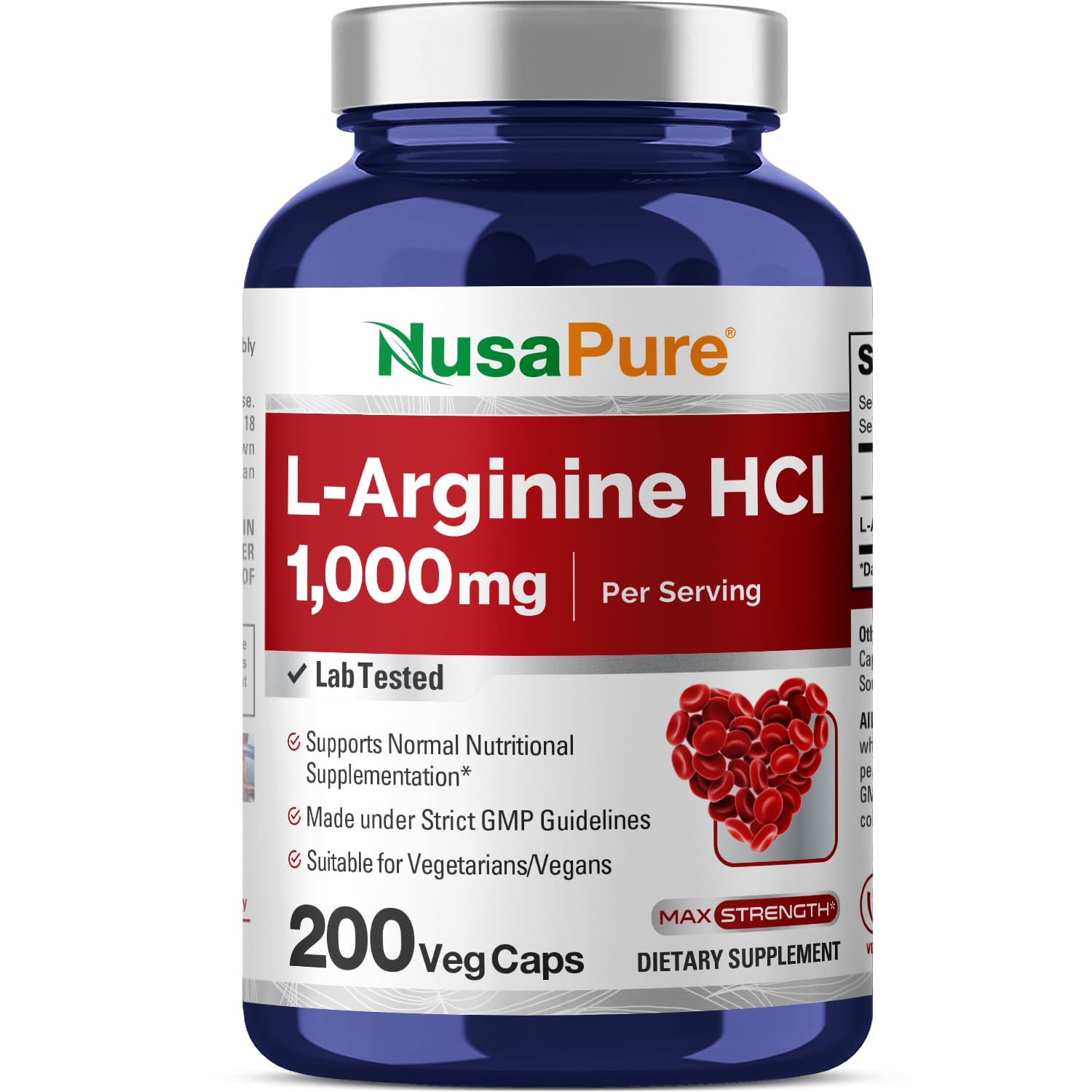 NusaPure L-Arginine 1000 mg 200 Veggie Capsules (Non-GMO, Vegetarian, Vegan) NusaPure uk supplements
