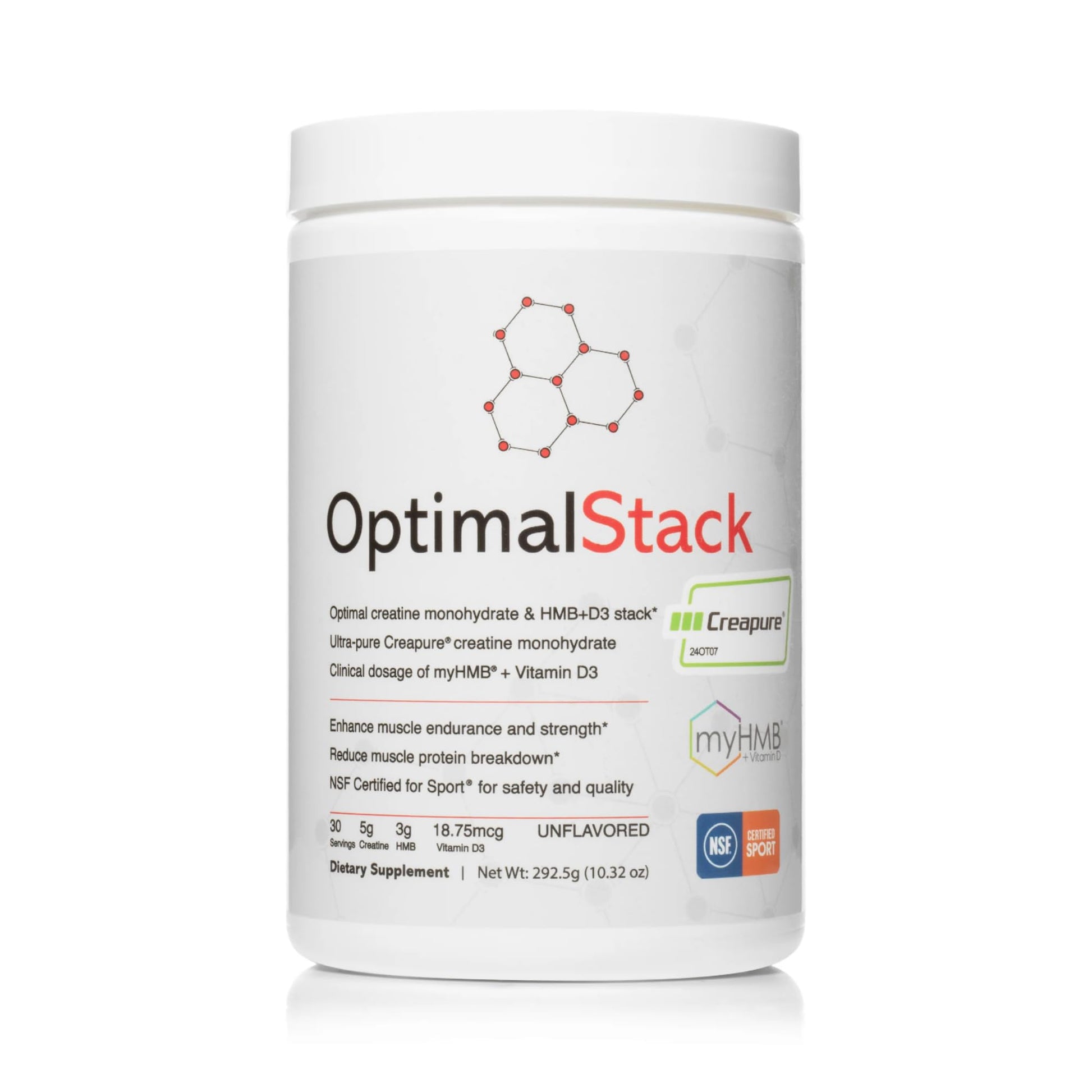 OptimalStack Creatine Monohydrate, HMB, & Vitamin D3 Stack | with Creapure Creatine, Clinical Dosage of myHMB, and Vitamin D3 | NSF for Sport Certified | Unflavored, 30 Servings OptimalAmino uk supplements