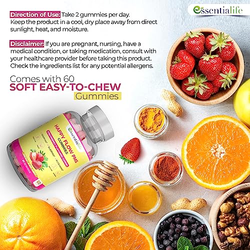 Happy Flow Strawberry-Flavor Chewable PMS Gummies | Hormone Balance Chasteberry Essentialife uk supplements