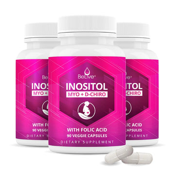 Myo-Inositol & D-Chiro Inositol Capsules with Folic Acid for PCOS | Prenatal Fertility BeLive uk supplements
