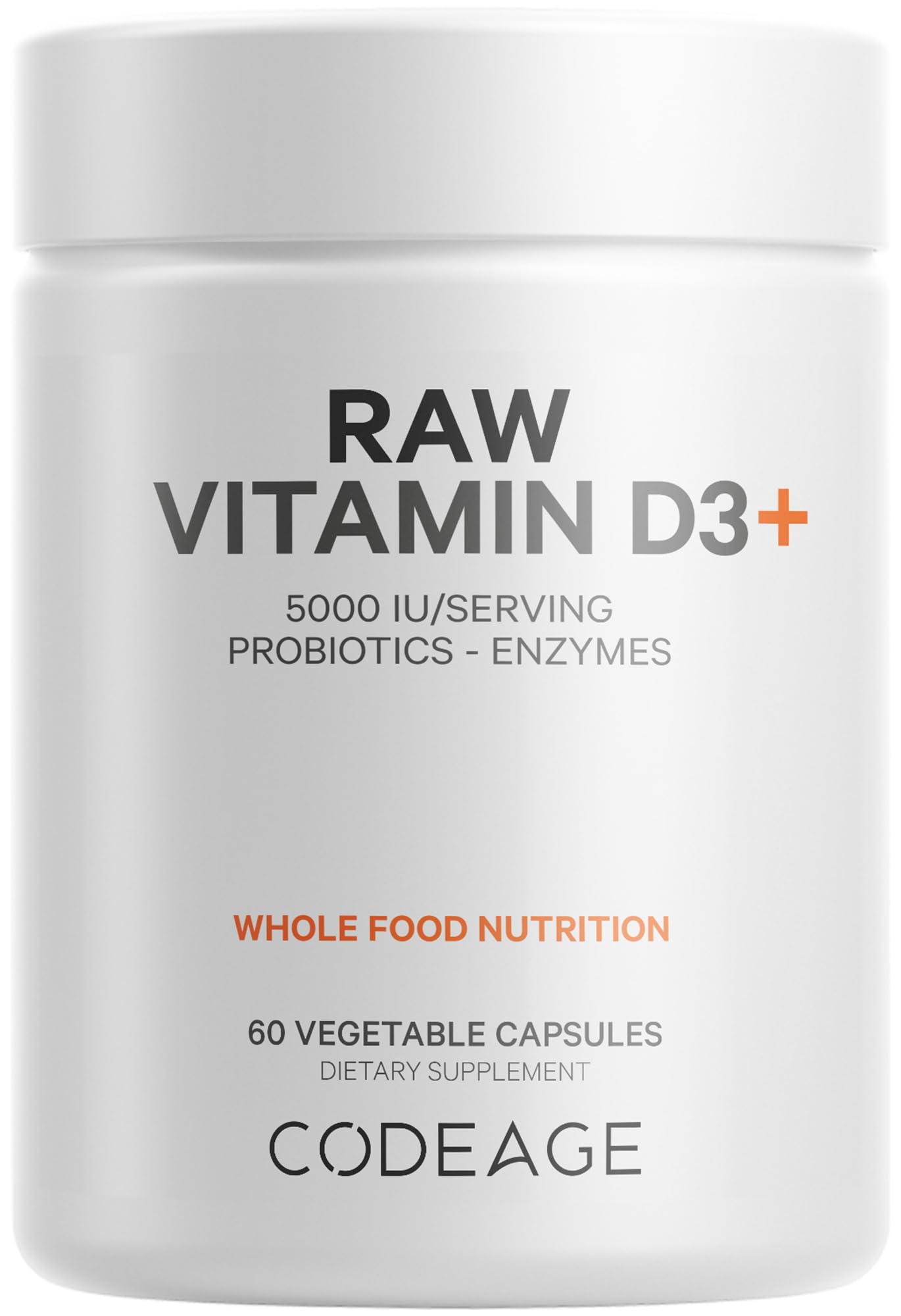 Codeage Raw Vitamin D3+ High Potency 5000 IU Supplement from Saccharomyces Cerevisiae - Raw Vitamin, Probiotics, Digestive Enzymes, Fruits & Greens - 2-Month Supply - 60 Capsules Codeage uk supplements