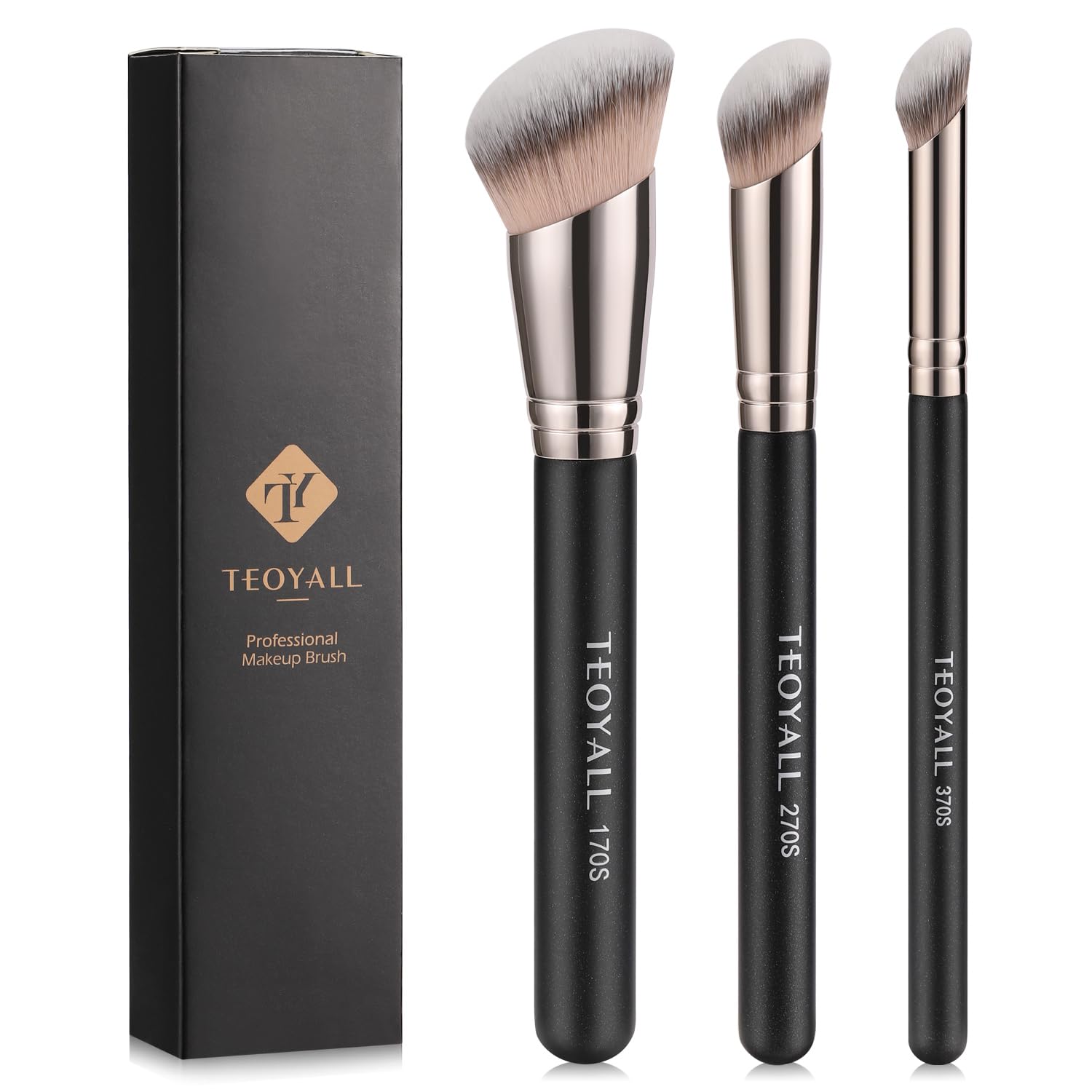 TEOYALL Foundation Contour Conceal Brush Set, 3PCS Angled Synthetic Kabuki Brush for Blending Setting Buffing with Liquid, Cream and Powder Cosmetic (170S/270S/370S) TEOYALL uk supplements