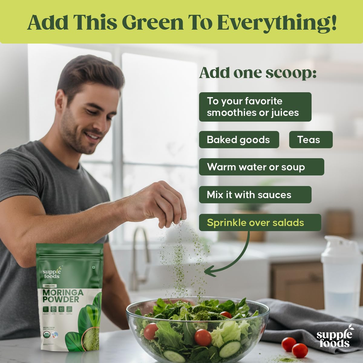 supplefoods Organic Moringa Powder 200 g / 7.05 oz | 100% Natural Green Superfood | Assists Digestion & Daily Detox | Finely Milled Moringa Leaf Powder | USDA Certified Organic Dietary Supplement supplefoods uk supplements