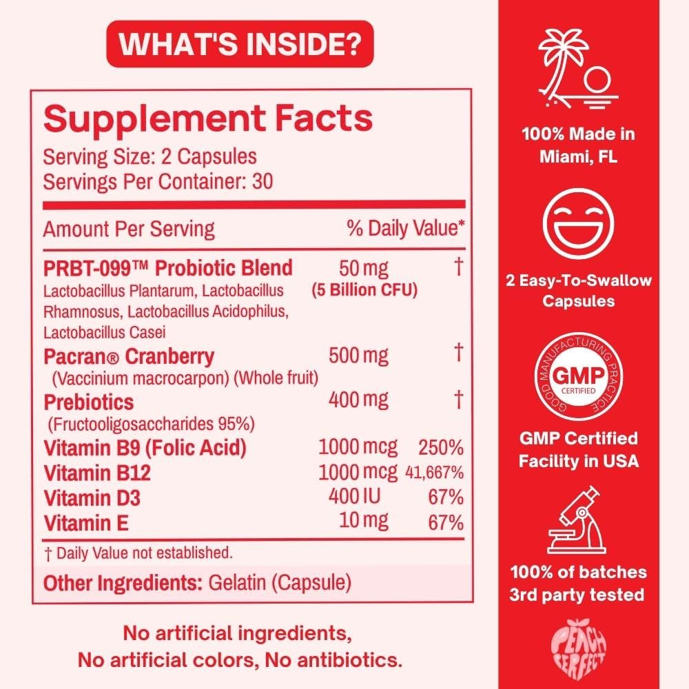Purely Pink Prebiotic Probiotic Blend for Vaginal Health - Promote pH Balance, Healthy Flora and Odor Peach Perfect uk supplements