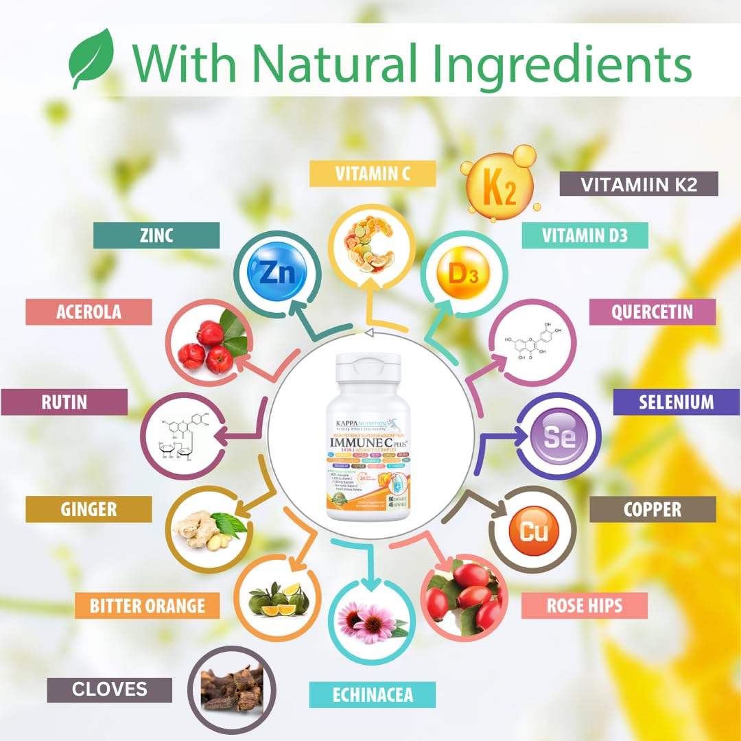 Quercetin 1,000mg, Vitamin C 1,000mg, Zinc 50mg, Vitamin D3 5,000iu, Selenium, Copper, Acerola, Ginger, Rutin, Bitter Orange, Rose Hips, Echinacea, Immune C Plus, 14 in 1 Immune C Plus (60 Count) KAPPA NUTRITION uk supplements