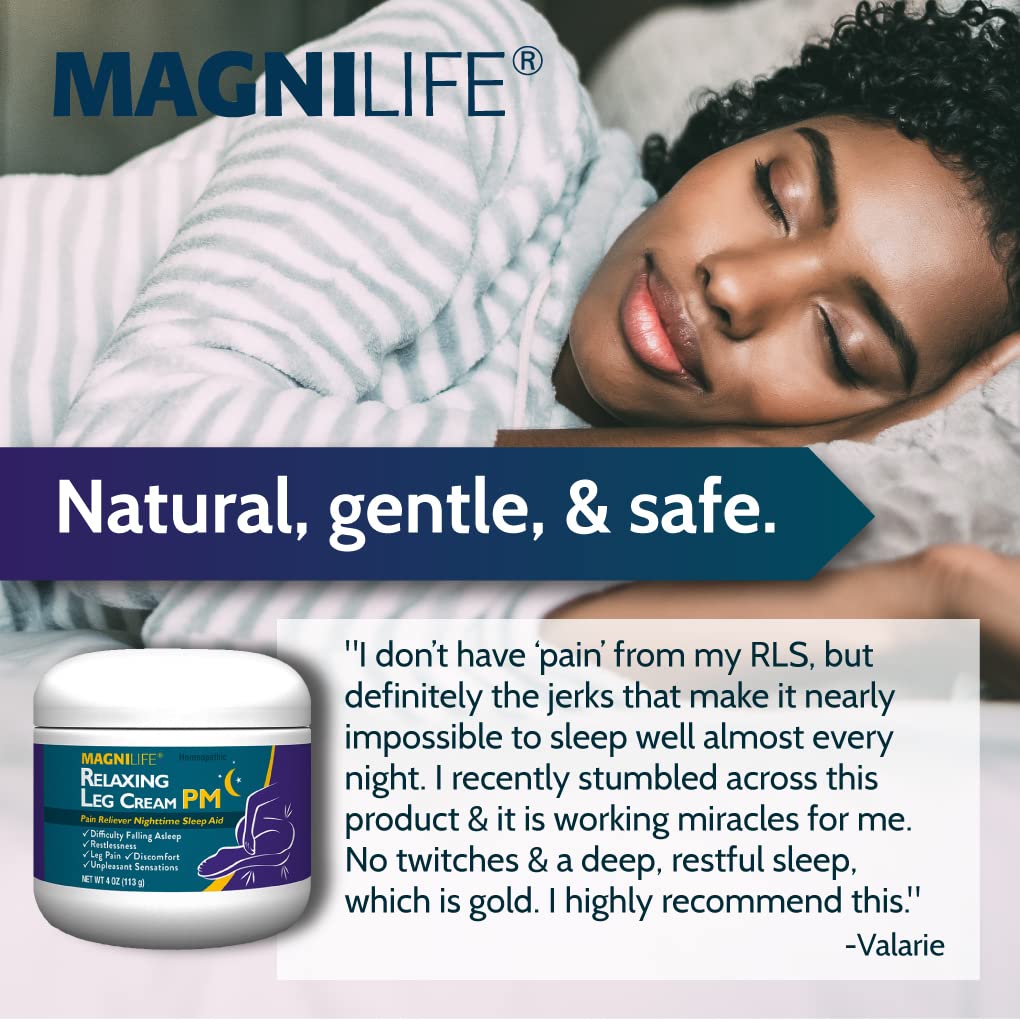 MagniLife Relaxing Leg Cream PM, 4 Oz, Homeopathic Nighttime Pain Reliever & Sleep Aid with Lavender & Magnesium, Non-Greasy Deep Penetrating Cream for Restless Legs & Discomfort MagniLife uk supplements