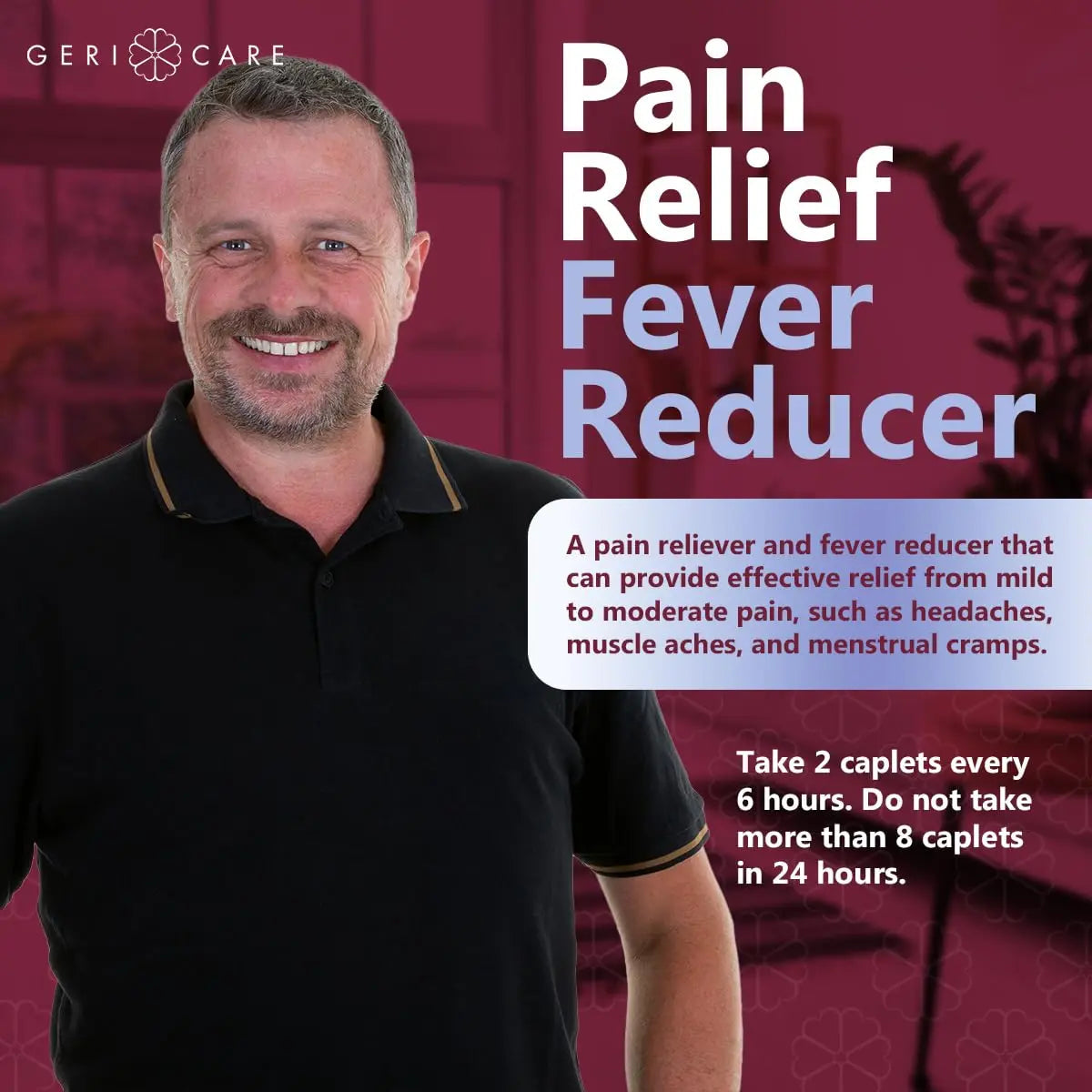 GeriCare Pain Reliever Extra Strength Caplets – 100 Count – Acetaminophen 250mg, Aspirin 250mg (NSAID), Caffeine 65mg – Powerful Triple-Action Formula for Headaches, Migraines & Minor Aches (2 Pack) GeriCare uk supplements