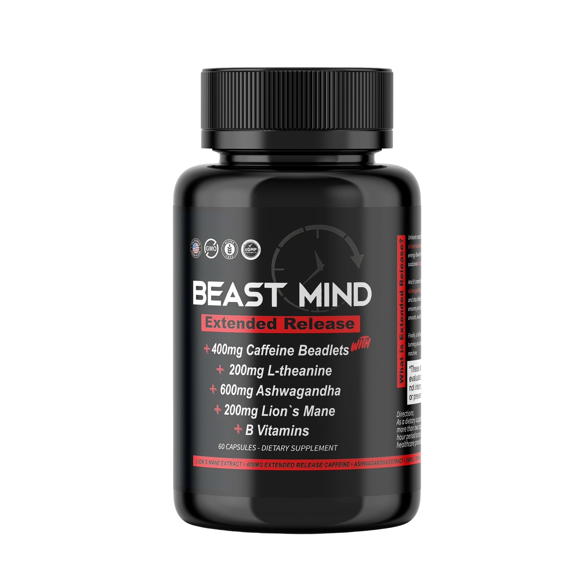 Beast Mind Extended Release Extreme Energy Pills | 400mg XR Caffeine | 600mg Ashwagandha | 200mg Lion's Mane, Increased Energy & Focus, Natural Nootropic Labs Beast Mind uk supplements