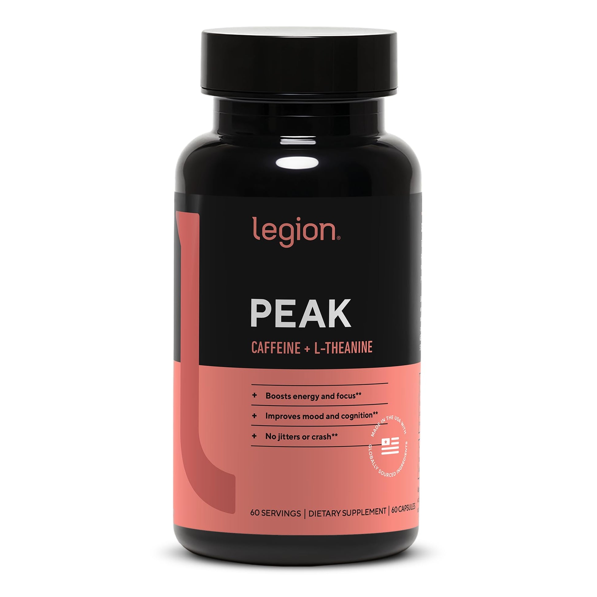 LEGION Peak Caffeine and L Theanine Pills - 200 mg Natural and Organic L Theanine Caffeine Supplement for Smooth Energy, Focus and Cognitive Performance - Vegan, Non GMO - 60 Servings LEGION uk supplements