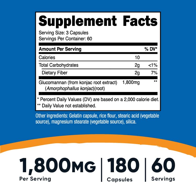 Nutricost Glucomannan 1,800mg Per Serving, 180 Capsules - Natural Fiber Source Nutricost uk supplements
