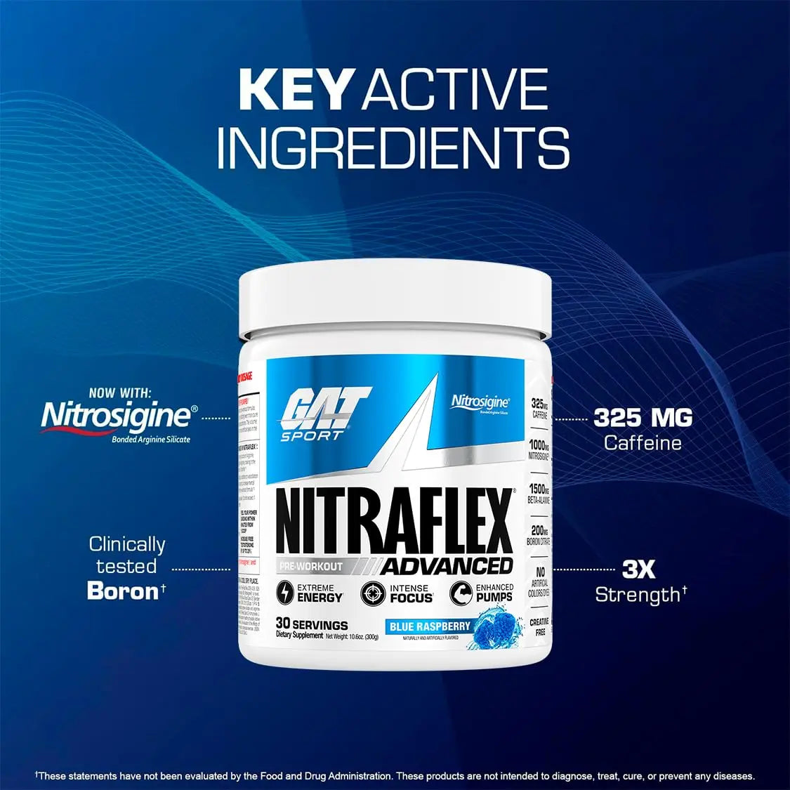 GAT SPORT Nitraflex Advanced Pre-Workout Powder, Increases Blood Flow, Boosts Strength and Energy, Improves Exercise Performance, (Blue Raspberry, 30 Servings) GAT SPORT uk supplements