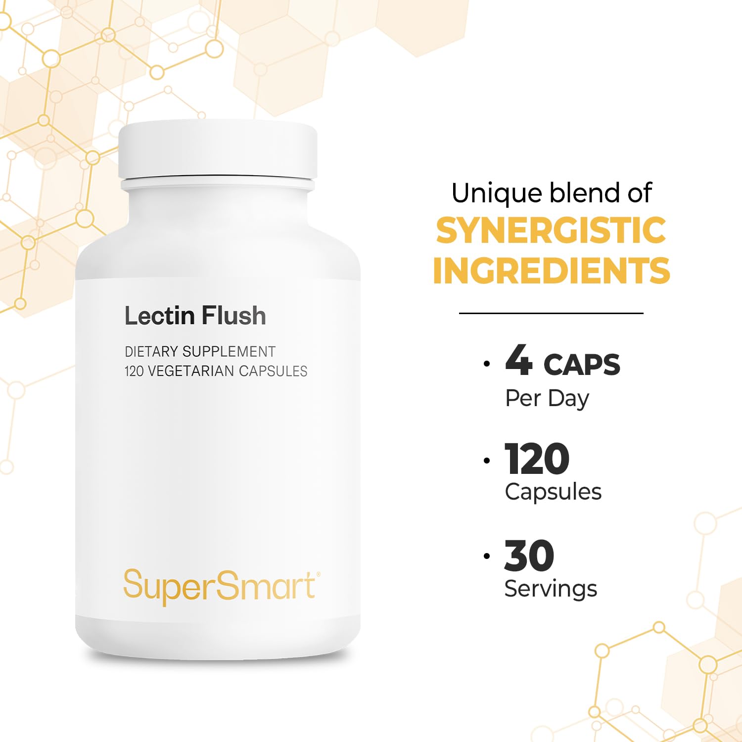 Supersmart - Lectin Flush - Lectin Blocker Shield Supplement - Digestive Support & Detox - Intolerances & Food Allergies - Intestinal Health | Non-GMO & Gluten Free - 120 Vegetarian Capsules Supersmart uk supplements