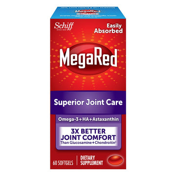 Omega-3 Krill Oil and Joint Supplement - Megared Joint Care 60 softgels - EPA/DHA fatty acids, Antioxidants, Hyaluronic acid, No fishy burp aftertaste as with Fish Oil MegaRed uk supplements