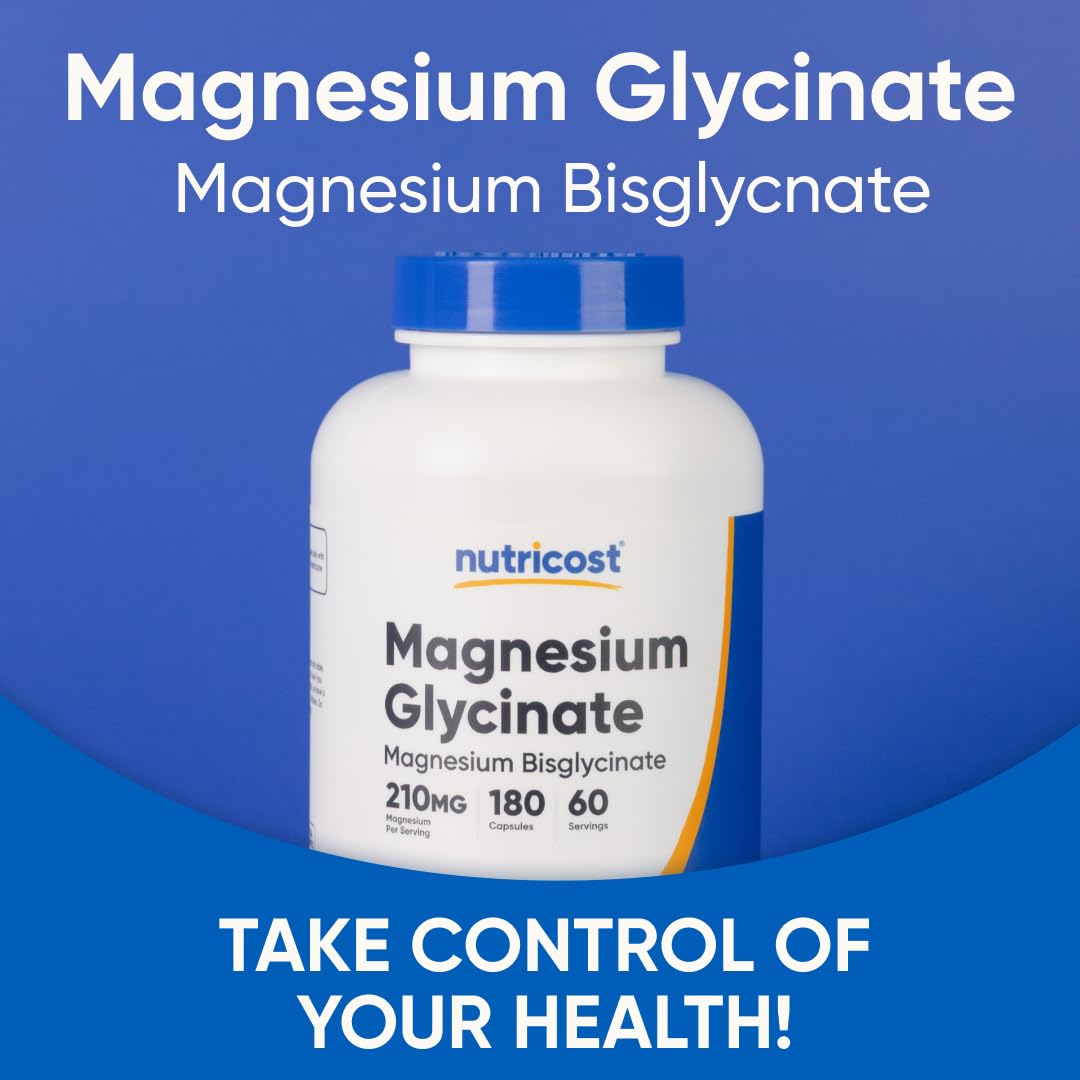 Nutricost Magnesium Glycinate Capsules (180 Capsules, 210 mg Per Serving) - Magnesium Glycinate Supplement for Gentle Absorption Nutricost uk supplements
