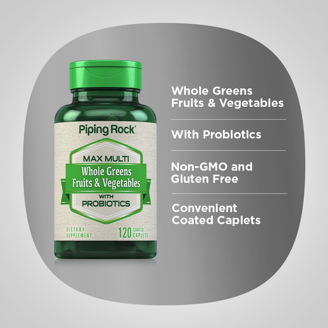 Piping Rock Fruits and Veggies Supplement | 120 Caplets | Fruit and Vegetable Blend with Probiotics | Max Multi Vitamin | Non-GMO, Gluten Free Piping Rock uk supplements