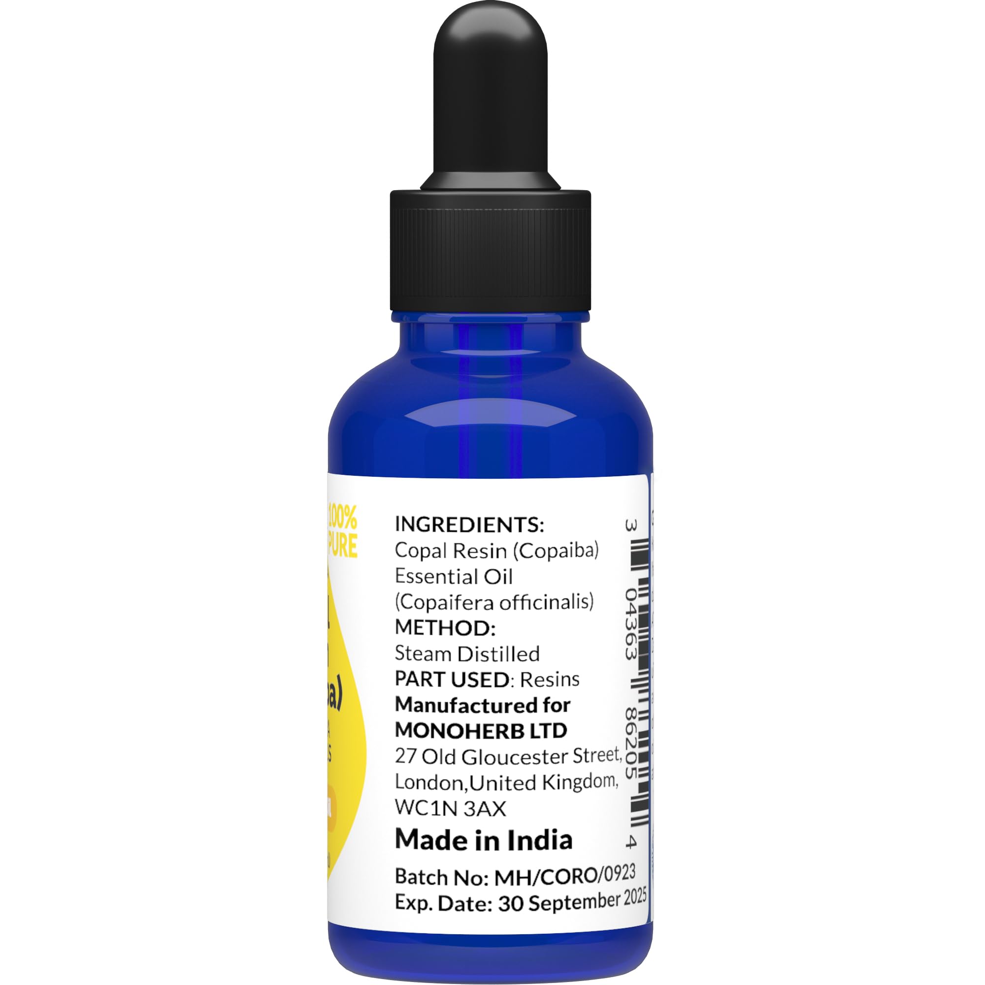 Copaiba - Copal Resin Essential Oil 15 ml - 0.5 oz - Pure & Natural - with Pipette Dropper MONOHERB uk supplements