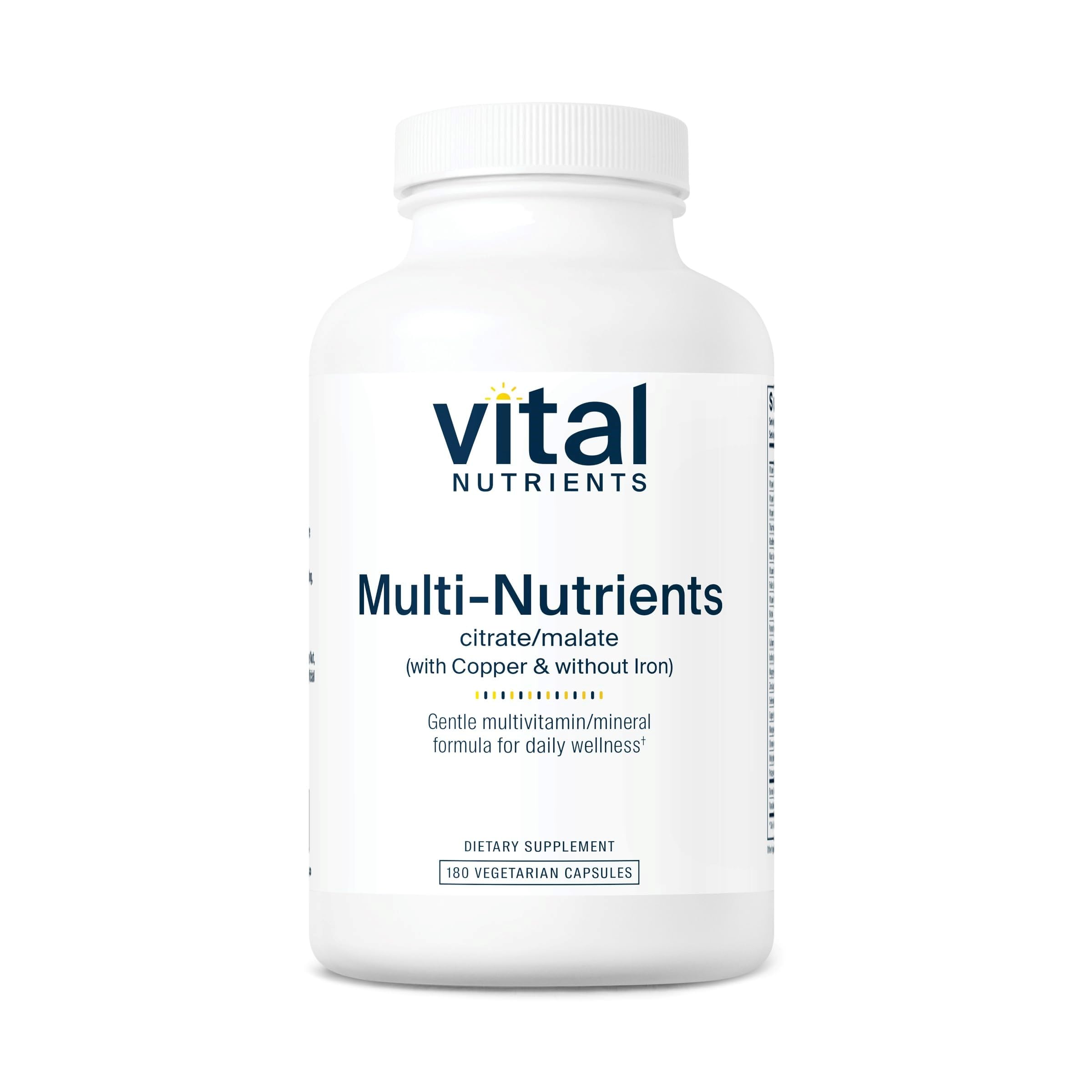 Vital Nutrients - Multi-Nutrients 2 - Citrate/Malate Formula (with Copper and Without Iron) - Multi-Vitamin/Mineral, Potent Antioxidants, Gentle Bioavailable Form - 180 Vegetarian Capsules per Bottle Vital Nutrients uk supplements