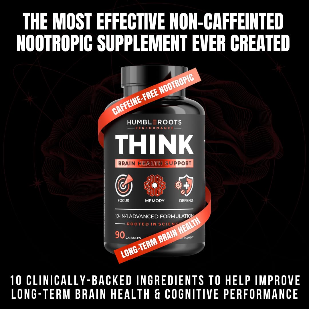 FOCUS + THINK Nootropic Brain Supplement Bundle - Energy, Memory & Focus Support - Caffeine + Caffeine-Free Cognitive Stack with Lion's Mane, Bacopa, Citicoline & L-Theanine - 2 Bottles (90 + 90 Capsu HUMBLEROOTS PERFORMANCE uk supplements