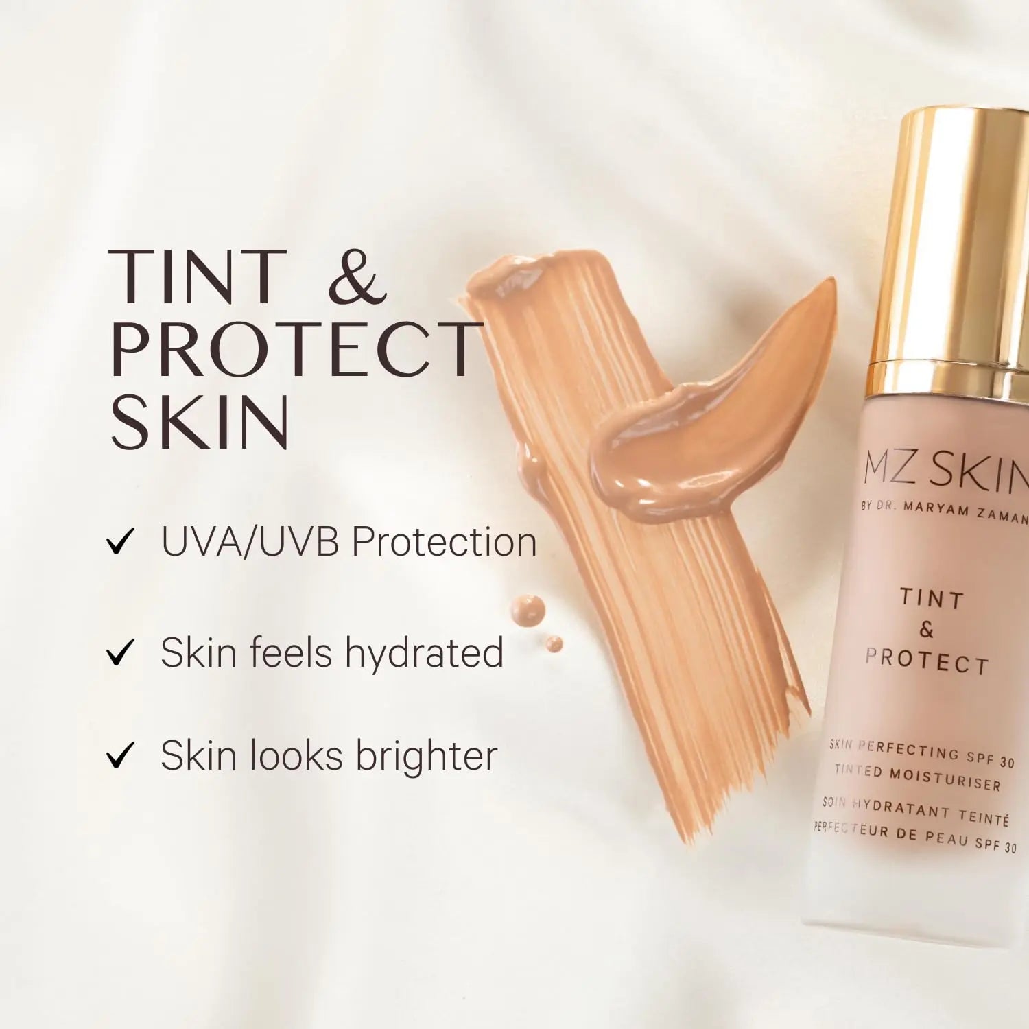 MZ SKIN Tint & Protect Skin Perfecting SPF 30 Tinted Moisturiser 1.01 fl oz | Broad Spectrum UVA/UVB | With Hyaluronic Acid, Kahai Nut Oil & Vitamin C MZ SKIN BY MARYAM ZAMANI MD uk supplements