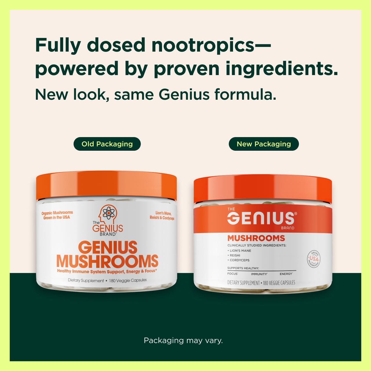 Genius Mushroom Supplement - Full-Spectrum Lion’s Mane, Cordyceps, Reishi -Daily Brain Nootropic for Energy, Focus, Memory & Overall Wellness - 180 Capsules – Organic for Mental Clarity & Performance The Genius Brand uk supplements
