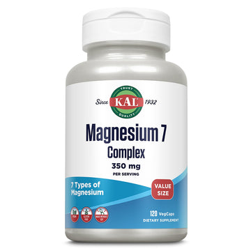 KAL Magnesium Complex 7 - Total Complex with Magnesium Glycinate, Citrate, Malate and More - Relaxation and Whole Body Support Supplements - Vegan, 60-Day Guarantee - 60 Servings - 120 VegCaps KAL uk supplements