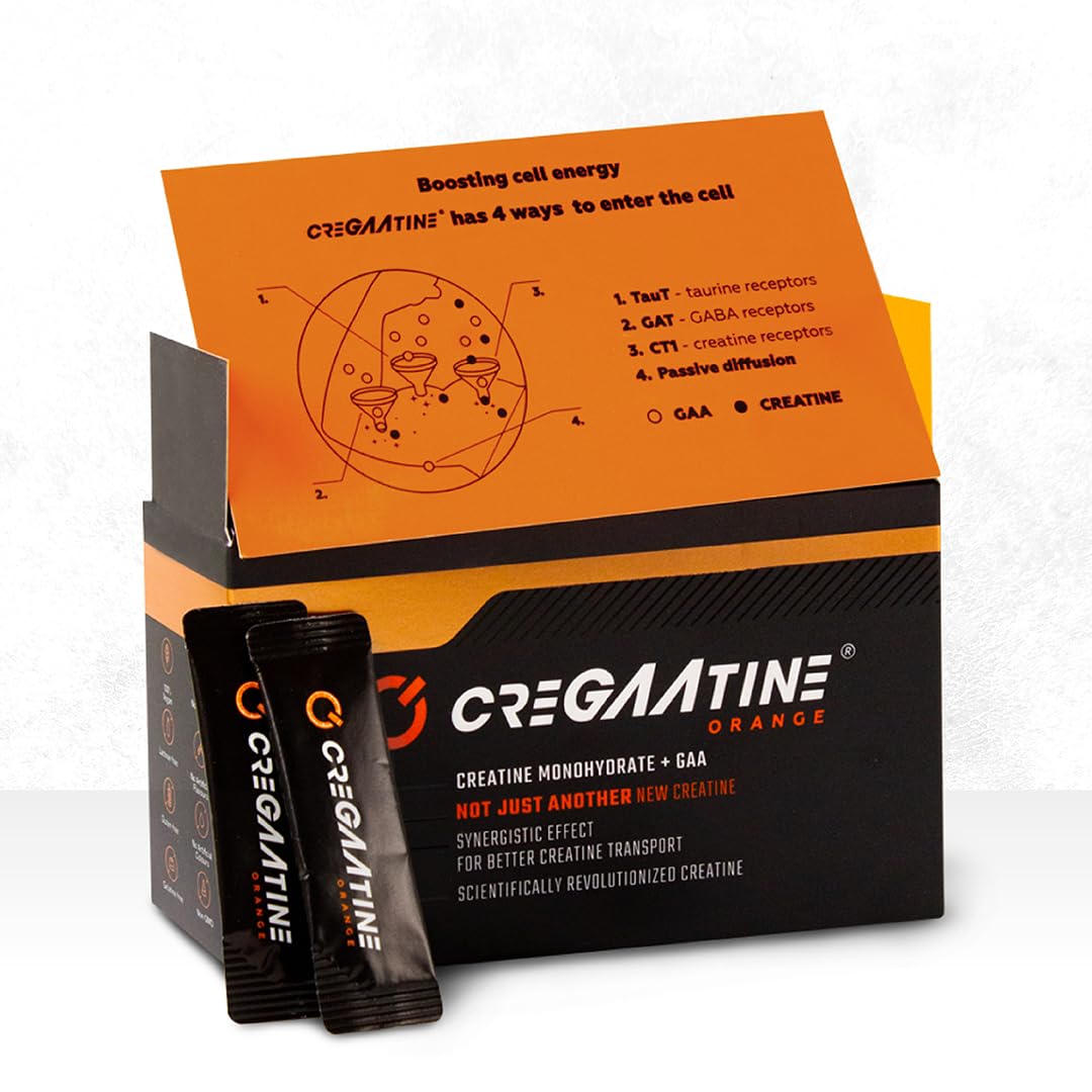 CreGAAtine Micronized Creatine Monohydrate + GAA | Increase Strength, No Water Retention | Boosts Memory & Focus | Single-Serve Packets | 60 Sachets, 30 Servings | (Sachets, Orange) CreGAAtine uk supplements