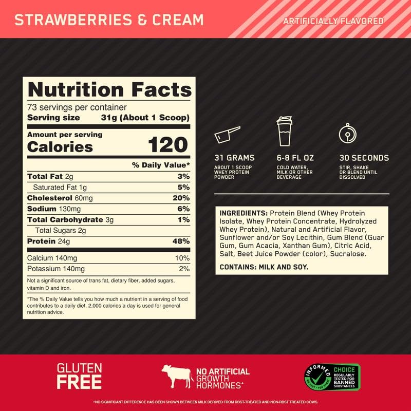 Optimum Nutrition Gold Standard 100% Whey Protein Powder, Strawberries & Cream Optimum Nutrition uk supplements