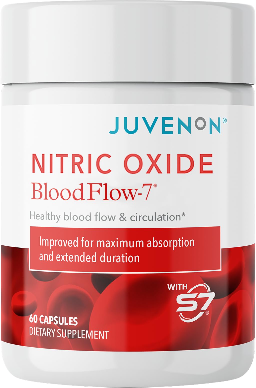 Juvenon BloodFlow-7 Nitric Oxide Supplements for Men & Women - Natural Nitric Oxide Booster with Nitrosigine® + S7® - Blood Flow & Circulation Support (1-Pack) Juvenon uk supplements