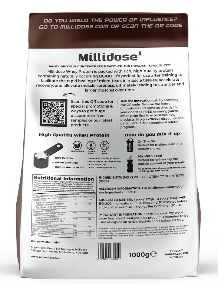 Millidose Chocolate Whey Protein Powder - 1kg of High-Protein Blend with 36g per Serving Generic uk supplements