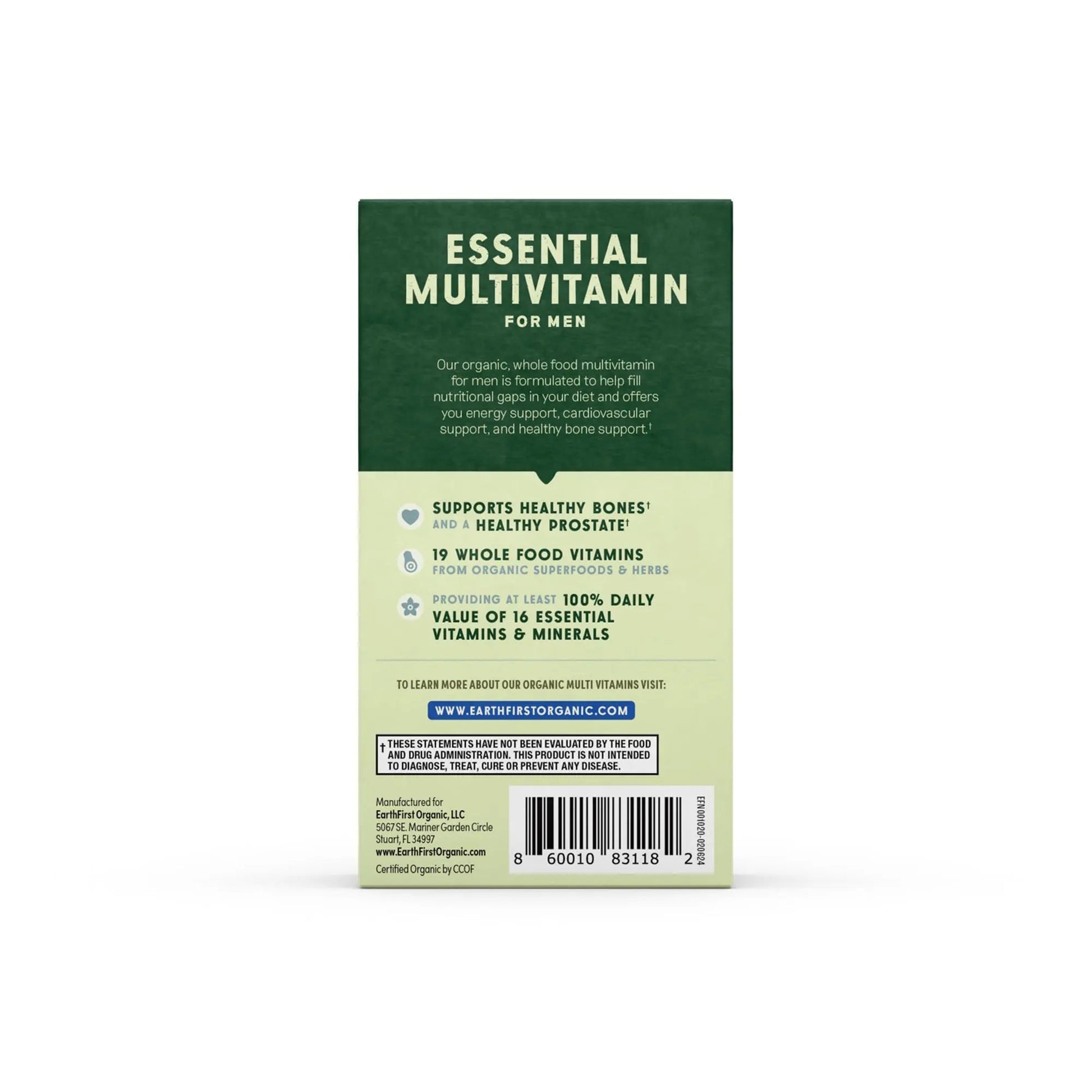 EarthFirst Organic Men’s Multi Once Daily, Whole-Food Multivitamin with 19 Vitamins & Minerals for Energy, Heart, Bone Strength EarthFirst Organic uk supplements