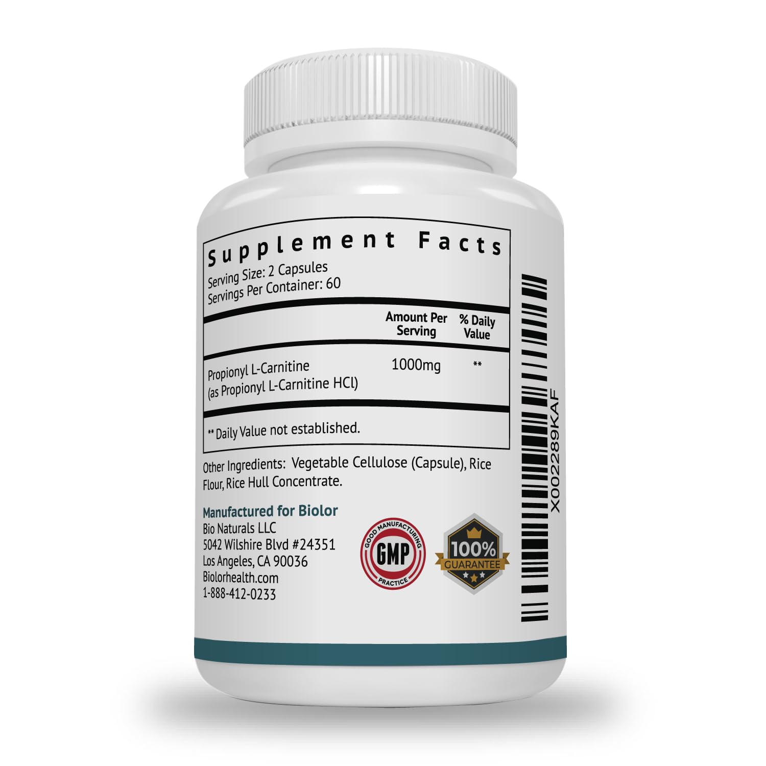Biolor High Absorption Propionyl-L-Carnitine (PLCAR) No Artificial Fillers - Effective Propionyl L Carnitine HCL Supplement to Support Blood Circulation - 120 Capsules Biolor uk supplements