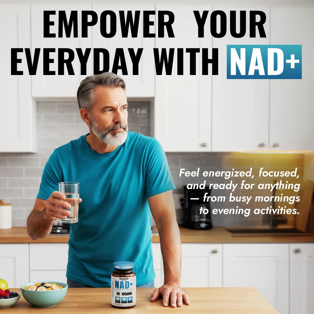 Benevolent NAD+ Supplement 1050mg, Max Absorption 3in1 NAD Supplements for Women & Men with Nicotinamide Riboside, Trans-Resveratrol & TMG, NAD Plus for Cellular Energy, Brain Support & Aging, 90 Caps Benevolent Nourishment uk supplements