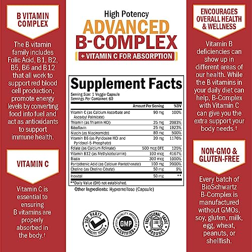 Vitamin B Complex with Vitamin C for Maximum Absorption - Methylcobalamin b12 BioSchwartz uk supplements