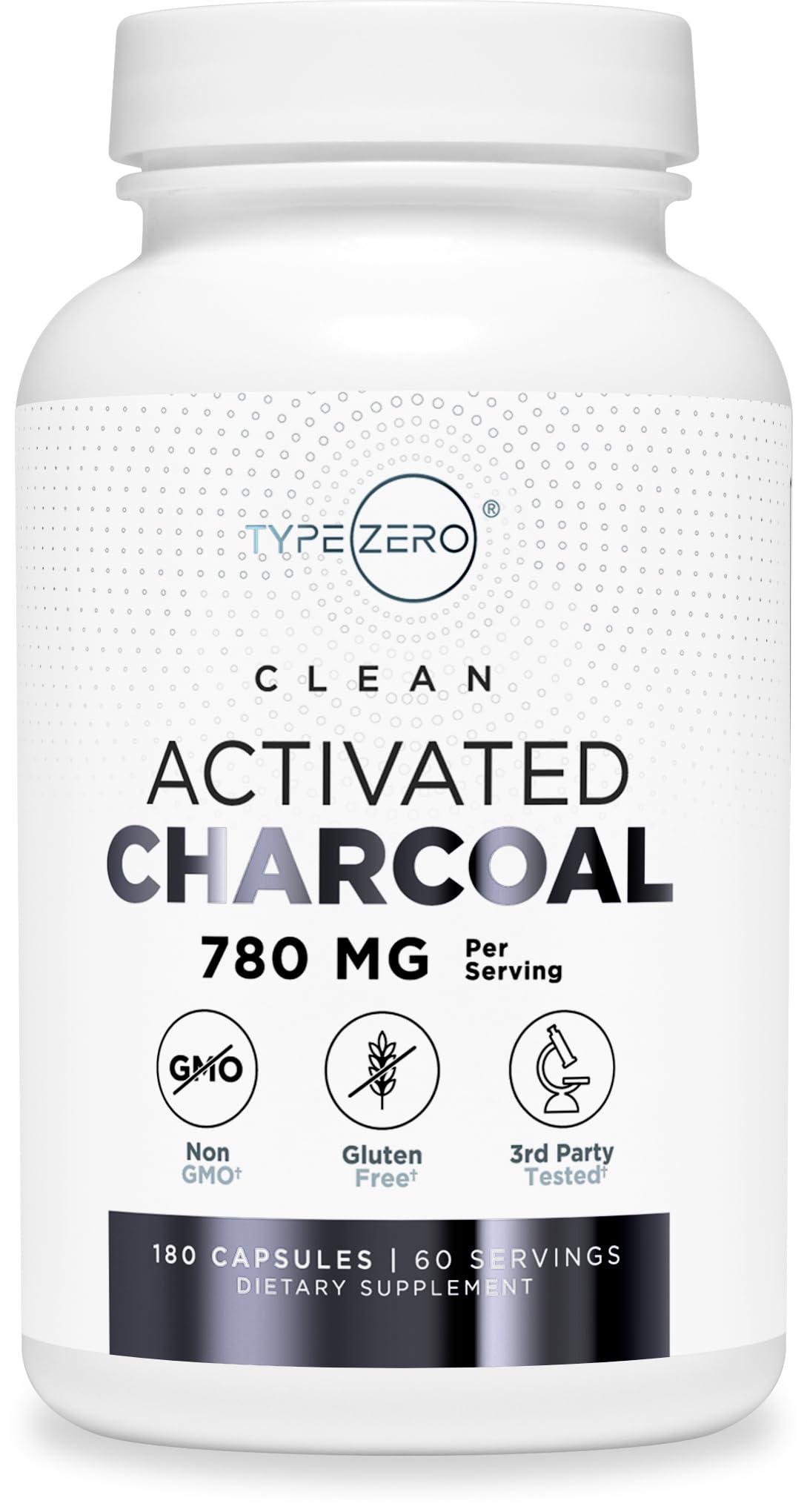 Type Zero Activated Charcoal Capsules (180 Count) - 60 Servings, 780mg Per Serving, from Coconut Shell, Non-GMO, Gluten-Free Type Zero uk supplements