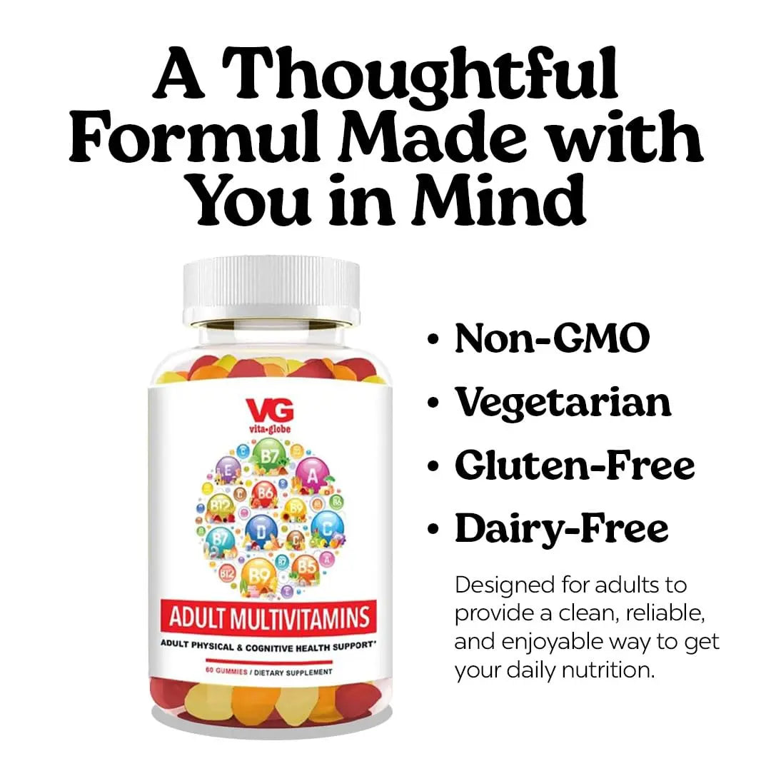 VITA GLOBE Adult Multivitamin Gummies – with Vitamins C, D, E, B6, B12, Folate & Biotin | Daily Multivitamin Supplement for Energy VITA GLOBE uk supplements