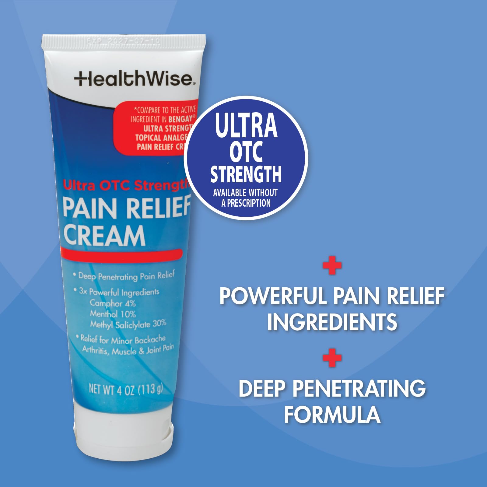 HealthWise Pain Relief Cream | Ultra OTC Strength | 4% Camphor + 10% Menthol + 30% Methly Saliclylate | Non-Greasy Formula | 4.0 Oz | Topical Analgesic HealthWise uk supplements