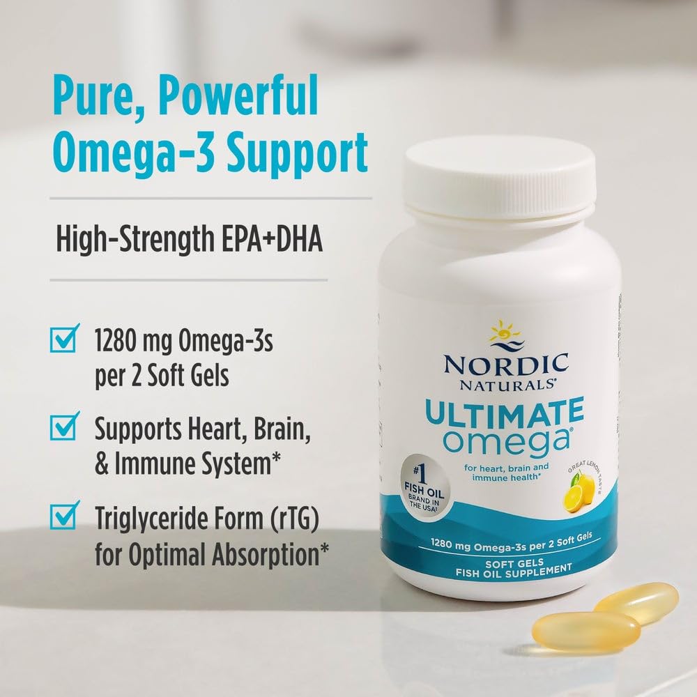 Nordic Naturals Ultimate Omega, Lemon Flavor - 90 Soft Gels - 1280 mg Omega-3 - High-Potency Omega-3 Fish Oil Supplement with EPA & DHA - Promotes Brain & Heart Health - Non-GMO - 45 Servings Nordic Naturals uk supplements