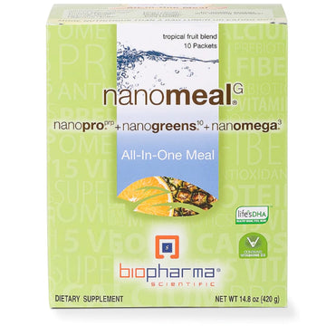 NanoMeal Plant-Based All-in-One Nutrition | Superfood Meal Replacement Powder | Tropical Fruit Blend | 10 Servings | Protein, Greens & Omega for Gut & Immune Support Biopharma Scientific uk supplements