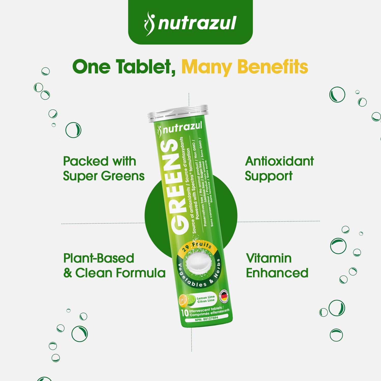 nutrazul Greens Effervescent Tablets - Daily Super Greens Supplement with 29 Superfoods - Antioxidant & Immune Support - Lemon Lime Flavor - Non-GMO - 30 Tablets nutrazul uk supplements
