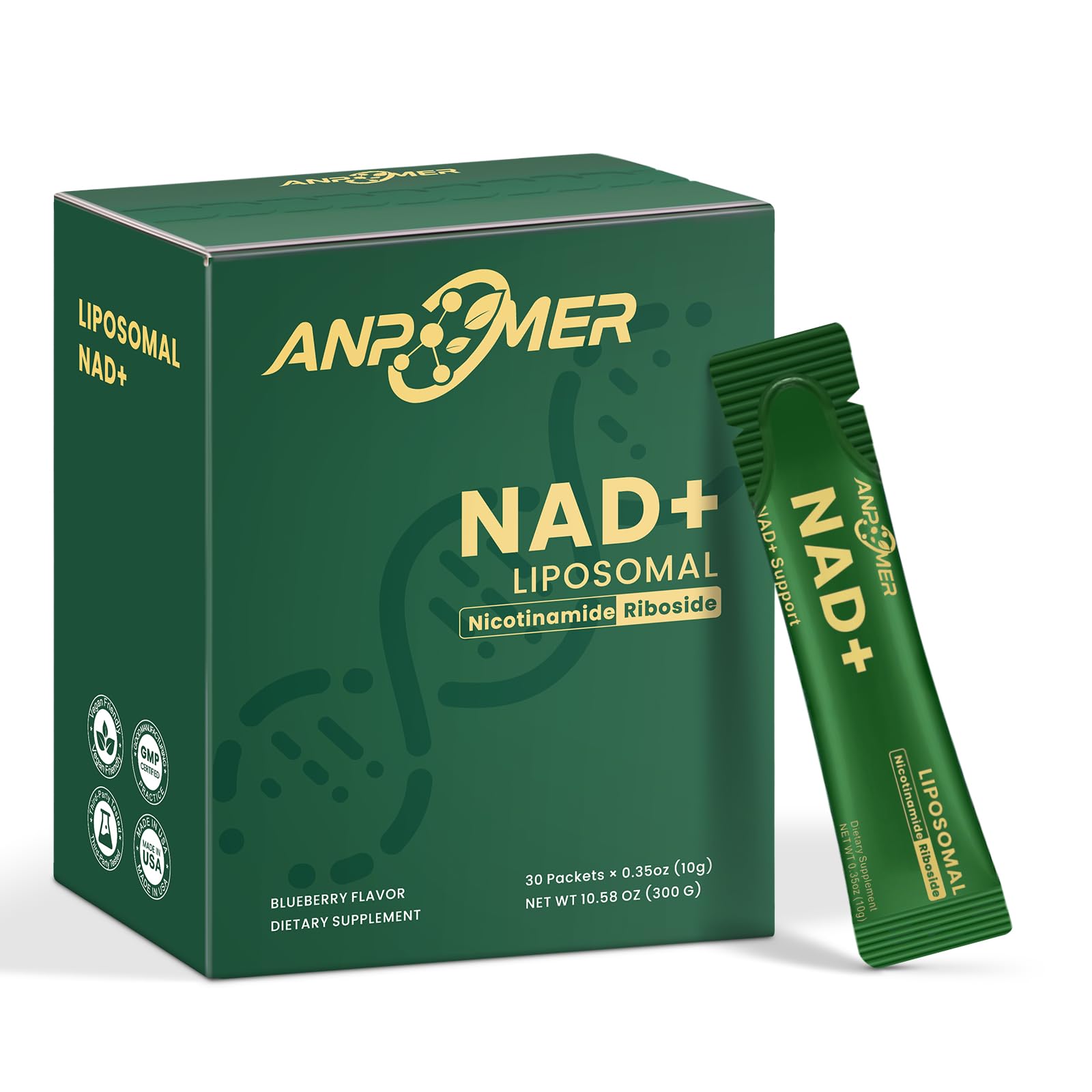 ANPOMER NAD Supplement with Liposomal Nicotinamide Riboside 600mg, Resveratrol, CoQ10, PQQ & D-Ribose, Electrolyte Blend, 30 Liquid Packets ANPOMER uk supplements