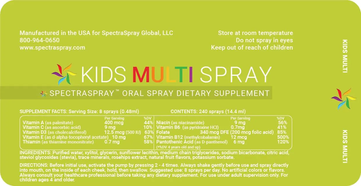 Spectraspray Kids Multivitamin Oral Spray – 10 Essential Vitamins, D3 (500IU) & B12 Active Form for Immune Support Spectraspray uk supplements