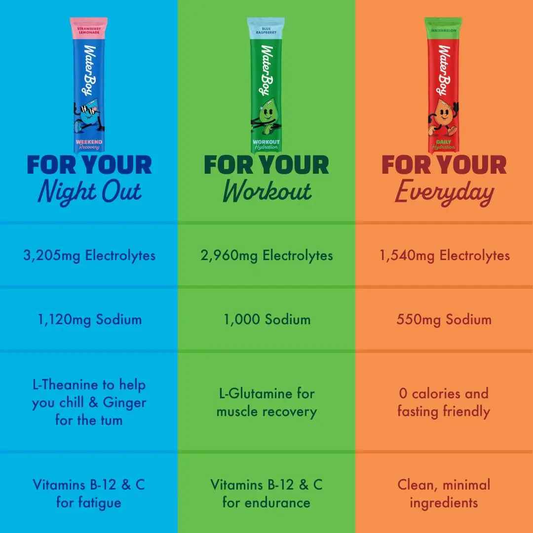 Waterboy Daily Hydration | 1,570mg Electrolyte Powder Packets | No Sugar, All Natural, Gluten Free, Zero Calories | 15 Drink Stick Mixes (Watermelon) Waterboy uk supplements