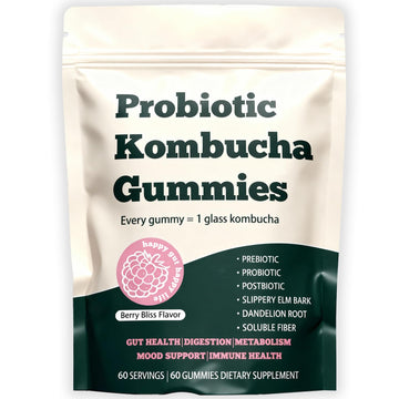 Glo Vous Probiotic Kombucha Gummies – 60 Gummies, with Prebiotics, Postbiotics & Fiber,Includes Slippery Elm, Dandelion Root & MCT Oil,Supports Digestive Health, Bloating Relief & Gut Support Glo Vous uk supplements
