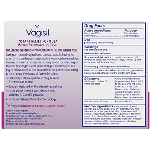 Vagisil Maximum Strength Feminine Anti-Itch Cream with Benzocaine for Women, Helps Relieve Yeast Vagisil uk supplements