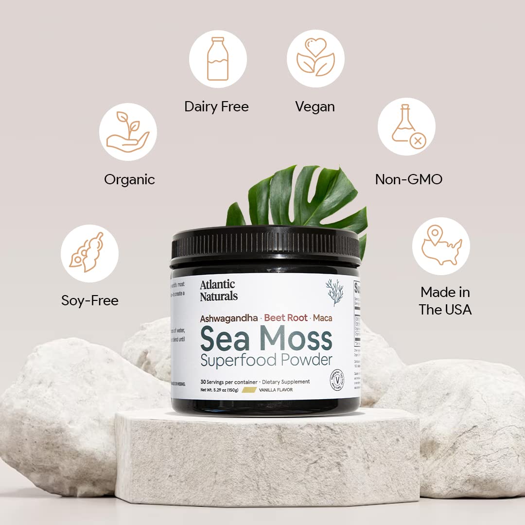 Organic Sea Moss Superfood Powder with Ashwagandha, Beet Root, and Maca Atlantic Naturals uk supplements