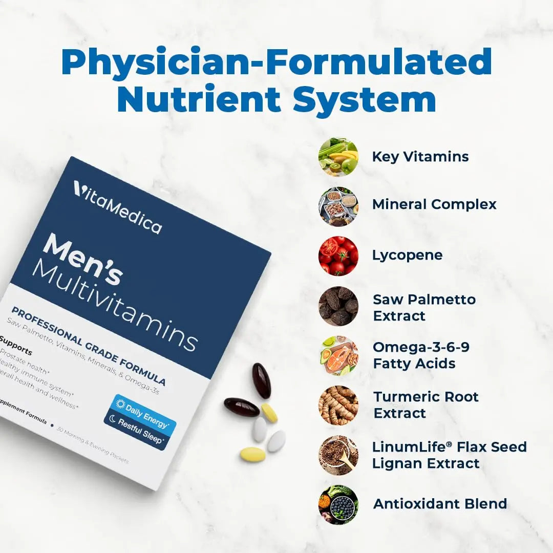 VitaMedica Men’s Multivitamin with Prostate Health Support | Vitamins, Minerals, Omega3s and Saw Palmetto | Box of 30 Easy Daily Packs | VitaMedica uk supplements