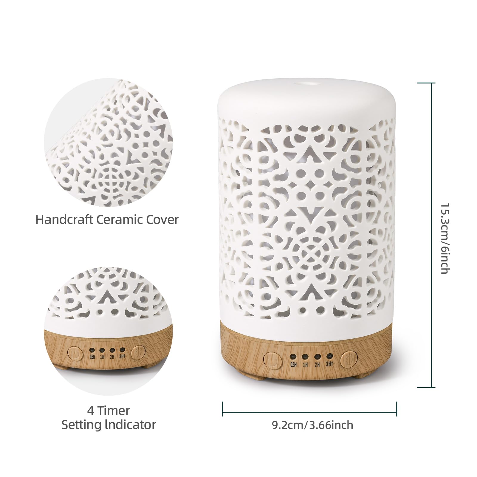 Essential Oil Diffusers, 100ml White Ceramic Diffuser with 7 LED Lights,Ultrasonic Aromatherapy homnas uk supplements